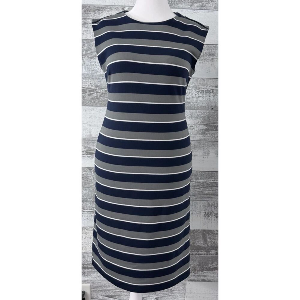 Banana Republic Sleeveless Dress Womens Size 8 Blue/Gray /White Striped